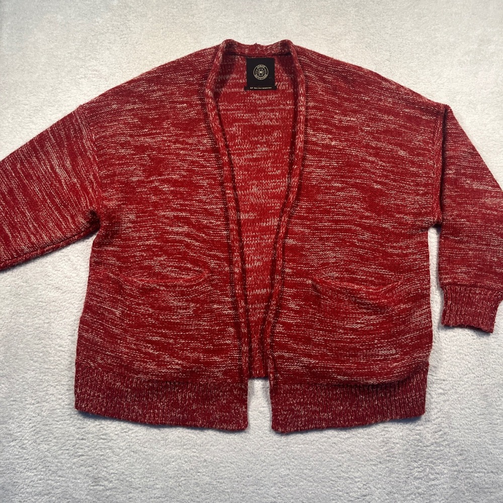 Urban Outfitters Cardigan Sweater Knit Open Front Pockets Red White Size small